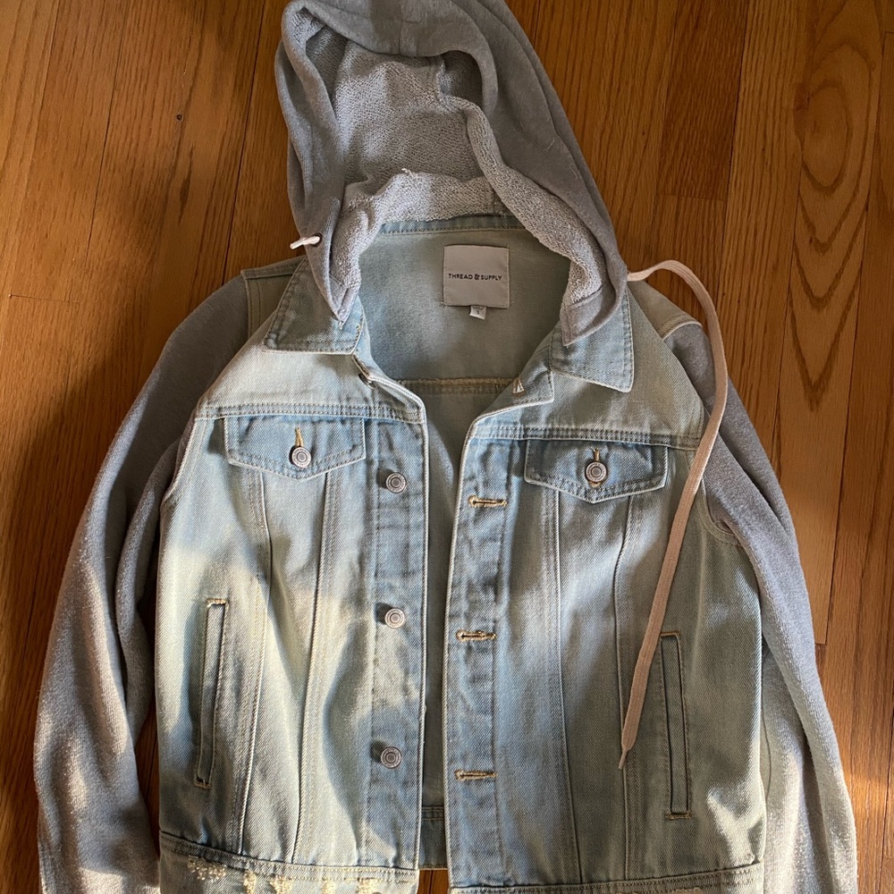 Denim jean jacket with hood